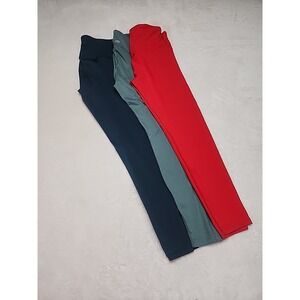 Leggings Lot Of 3 Different Brands Red Dark Teal Sage Green